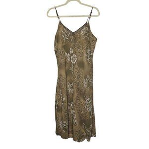 Kathie Lee Collection Vintage 90s‎ Green Floral Midi Dress Lined L Babydoll Slip